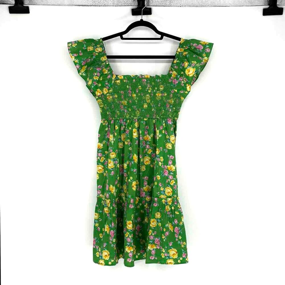 Moon River Green Floral Smocked Tiered Mini Dress - Size S